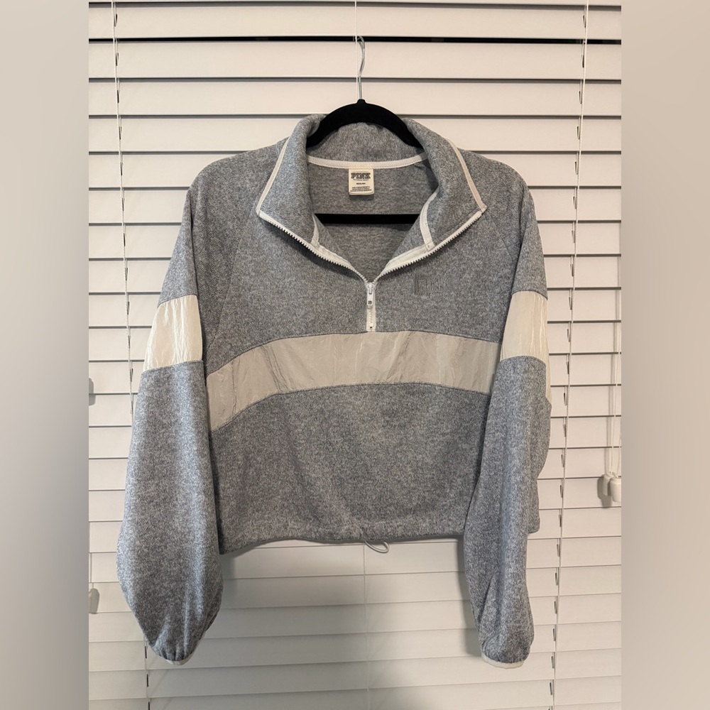 Gray and White Victoria secret Quarter-Zip Pullover